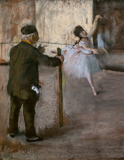 Dans dersi (detay). 1876 civarında. Karton üzerine yapıştırılmış kağıt üzerine pastel. by Edgar Degas