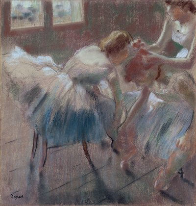 Sınıfa Hazırlanan Üç Dansçı, 1880 dolayları (devetüyü renkli dokuma kağıt üzerine pastel) by Edgar Degas