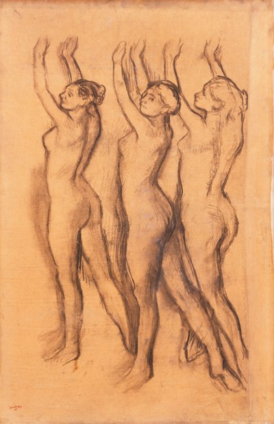 Kolları Yükseltilmiş Bodysuitli Üç Dansçı, by Edgar Degas