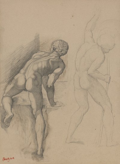 İki Çıplak Adam, 1856-57 (koyu krem kağıda grafit kalem) by Edgar Degas