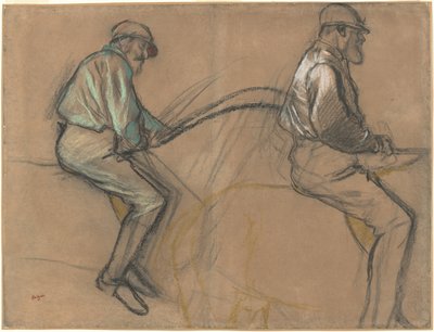 Bir Jokeyin İki Çalışması, c.1884 (kahverengi kağıt üzerine tebeşir, karakalem ve pastel) by Edgar Degas
