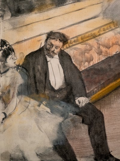 İki erkek ve iki dansçı (detay). 1876-1877 civarında. Monotip üzerine pastel. by Edgar Degas