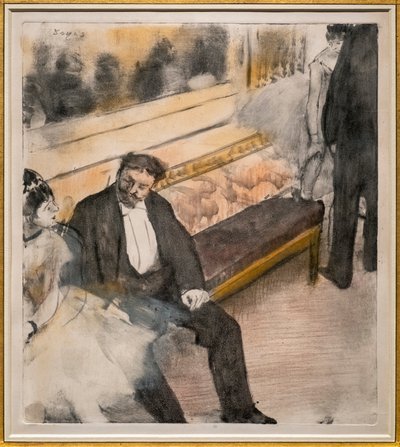 İki adam ve iki dansçı. 1876-1877 civarında. Monotip üzerine pastel. by Edgar Degas