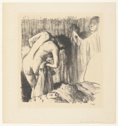 Kadın banyodan sonra kurur ve kadından elbise alır La Sortie du bain by Edgar Degas