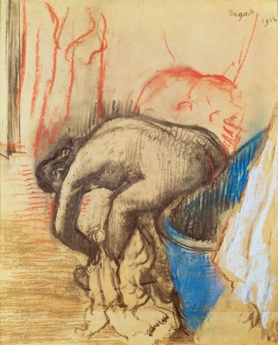 Kadın sol bacağını kurutur by Edgar Degas