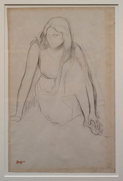 Su kenarında oturan kadın. 1867-1868 civarında. Velin kağıt üzerine siyah kalem. by Edgar Degas