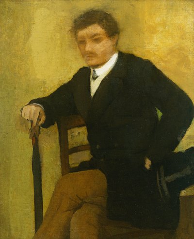 Ceket ve şemsiye ile oturan genç adam; Ceketli ve Şemsiyeli Oturan Genç Adam, 1864-1868 dolayları by Edgar Degas
