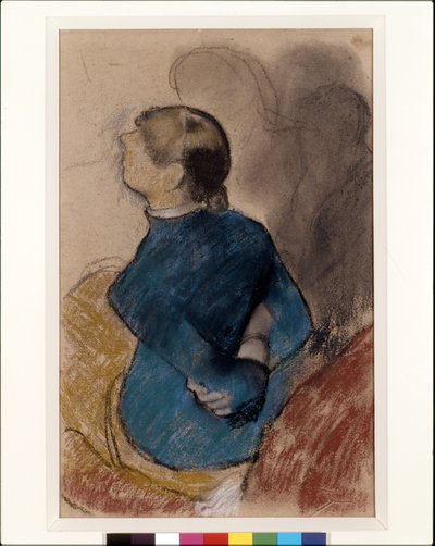 Mavili Genç Kadın (devetüyü kağıt üzerine karakalem üzerine pastel) by Edgar Degas