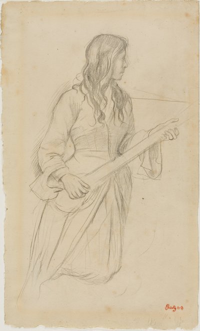 Mandolin Çalan Genç Kadın, Mlle'nin Portresi İçin Çalışma. "La Source" Balesinde Fiocre by Edgar Degas