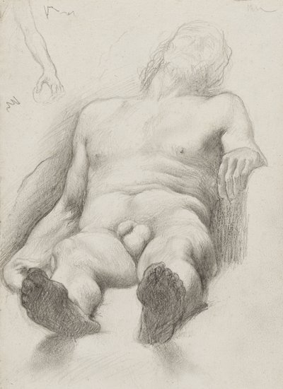 Çalışma - Yatan Çıplak Adam, 1856-58 (krem renkli kağıt üzerinde grafit) by Edgar Degas