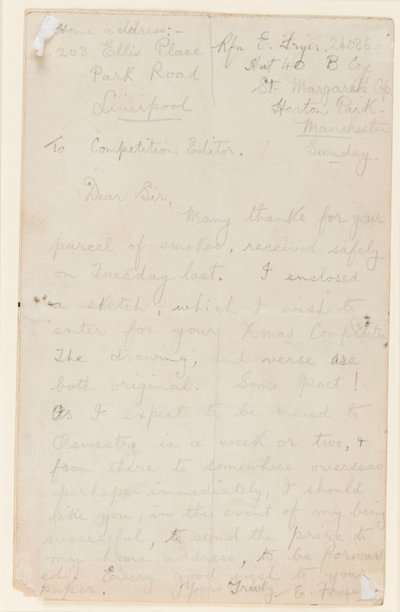 Bir gazete yarışma editörüne mektup, 1914-18 by Edgar Fryer