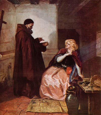 Shakespeare: Juliet ve Friar Laurence, Romeo ve Juliet, IV. Perde, Sahne 1 (renkli taş) by Edgar Melville (after) Ward