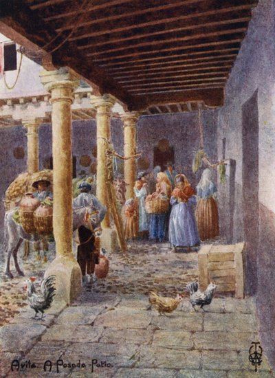 Kuzey İspanya: Avila, A Posada Patio (renkli taş) by Edgar T. A. Wigram