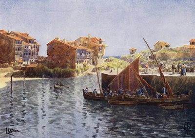 Kuzey İspanya: Llanes, The Harbour (renkli taş) by Edgar T. A. Wigram