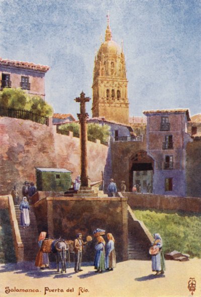 Kuzey İspanya: Salamanca, Puerta del Rio, Katedral Kulesi ile (renkli taş) by Edgar T. A. Wigram