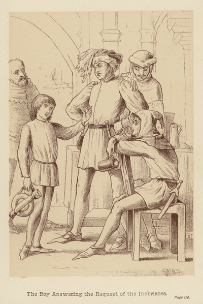 Sarhoşların İsteğine Cevap Veren Çocuk (taş baskı) by Edith Scannell