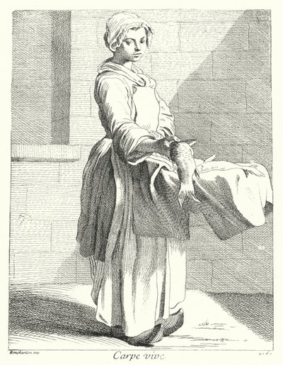Balık satıcısı (gravür) by Edmé (after) Bouchardon
