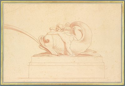 Bir aşk tanrısı ile sola su fışkırtan yunus. 1737 by Edmé Bouchardon