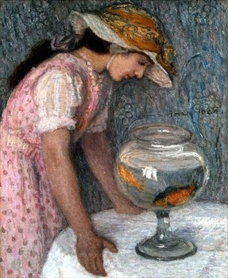 Japon balığı olan genç kız by Edmond François Aman Jean