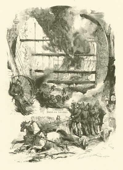Londra rıhtımlarında yangın (gravür) by Edmond (after) Morin
