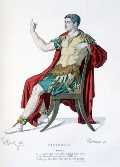 Sertorius - Full Theatre adlı tiyatro oyunundaki Pompee karakteri: (Corneille oyunlarının koleksiyonu) Geffroy tarafından çizim, Delanoux tarafından gravür - ed. Laplace, Sanchez ve Cie, Paris 1884 by Edmond Aime Florentin Geffroy