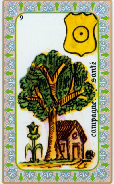 Büyücü Belline tarafından tarot çizilen Edmond Billaudot c. 1845 ve yeniden basılmak üzere kahin Belline'e verildi: ülke sağlığı kartı by Edmond Billaudot