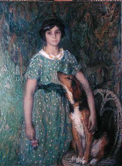 Bir köpek ile genç kız by Edmond François Aman Jean
