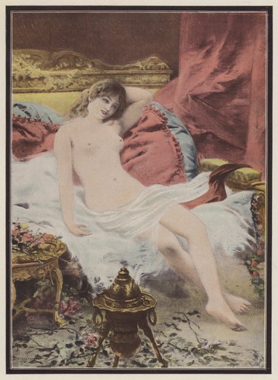 Delerium, kanepede oturan kadın (renkli taş) by Edmond Louis Dupain