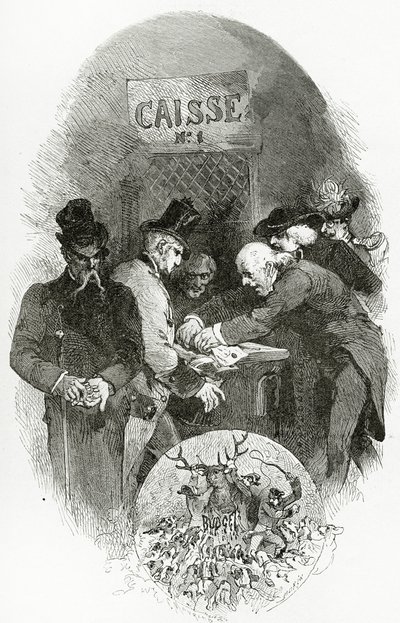 Emargement - illustration from Napoléon le Petit, 19th Century (bw engraving) by Edmond Morin