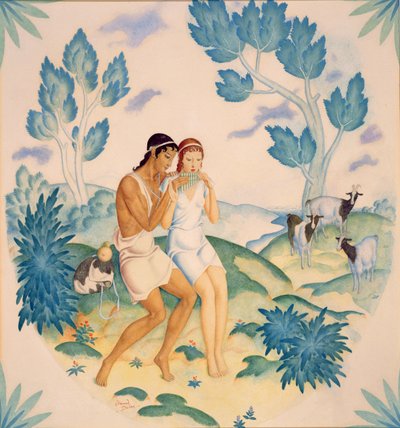 Genç Çift, Daphnis ve Chloe (kağıt üzerine suluboya) by Edmund Dulac