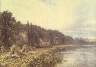 Balık tutma figürleriyle Riverside Köyü by Edmund George Warren