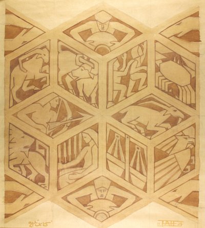 Burçlar - Art Deco, Nisan 1934 (kağıt üzerine guaj) by Edmund Hunter