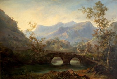 Nehir, Köprü ve Kulübeler ile Dağlık Manzara, 19. yüzyıl by Edmund John Niemann