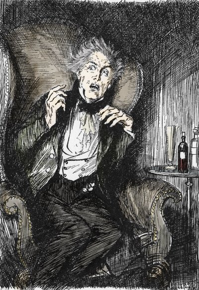 Dr jekyll, Utterson ve Enfield ile yaptığı konuşma sırasında dehşet içinde, Robert Louis Stevenson'ın (1850-1894) yazdığı L'Etrange Cas du dr Jekyll et de Mr Hyde” adlı romanı için Edmund Joseph Sullivan'ın (1869-1933) çizimi, 1927 (An) böylesi by Edmund Joseph Sullivan