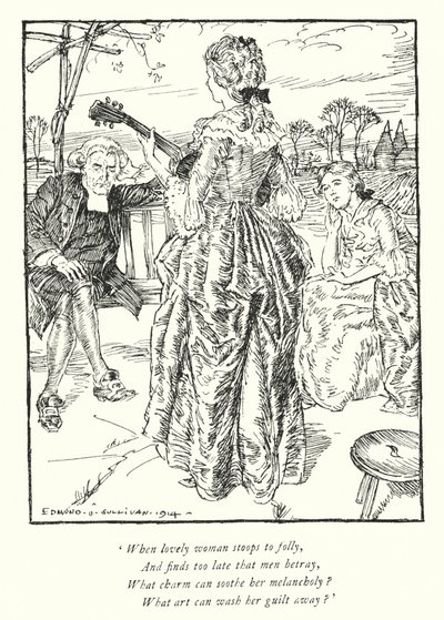 Oliver Goldsmith (lito) tarafından Wakefield Papazı için illüstrasyon by Edmund Joseph Sullivan