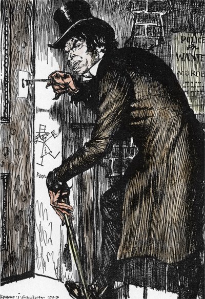 Bay Hyde, maceralarla dolu bir gecenin ardından panzehiri almak ve Robert Louis'in L'Etrange Cas du dr Jekyll et de Mr Hyde” adlı romanı için Edmund Joseph Sullivan'ın (1869-1933) çizdiği Dr Jekyll görünümüne devam etmek için eve döner. Stevens by Edmund Joseph Sullivan