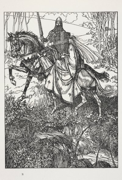Sir Launcelot ve Kraliçe Guinevere, Alfred, Lord Tennyson'ın 'A Dream of Fair Women...' kitabından illüstrasyon by Edmund Joseph Sullivan