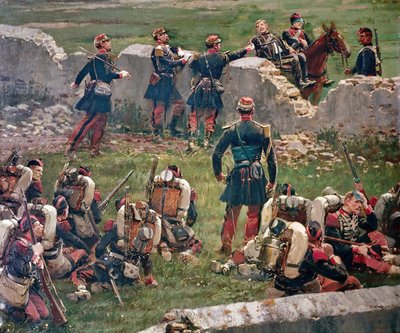 Rezonville Gravelotte savaşının akşamı. İmparatorluk Muhafızlarının El Bombası dinleniyor, 16 Agustos by Jean Baptiste Edouard Detaille