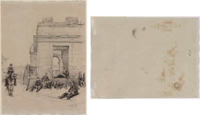 Dinlenen Askerler (rekto) Kolları Kalkmış Bir Adamın Krokisi ve Bir Miğfer Kroki (verso) by Edouard Detaille