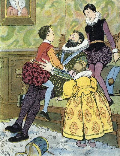 Fransa Kralı IV. Henri çocukları ile oynarken (1553-1610) Edouard Zier'in “Nos-Gloriers-Nationales” 1920 Koleksiyonu'ndaki İllüstrasyonu by Edouard Francois Zier