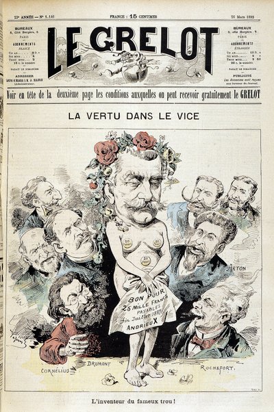 Panama skandalıyla ilgili karikatür: "Erdem yardımcısı: ünlü deliğin mucidi!" - Kuv. 26 Mart tarihli “Le Grelot” by Edouard Guillaumin Pepin