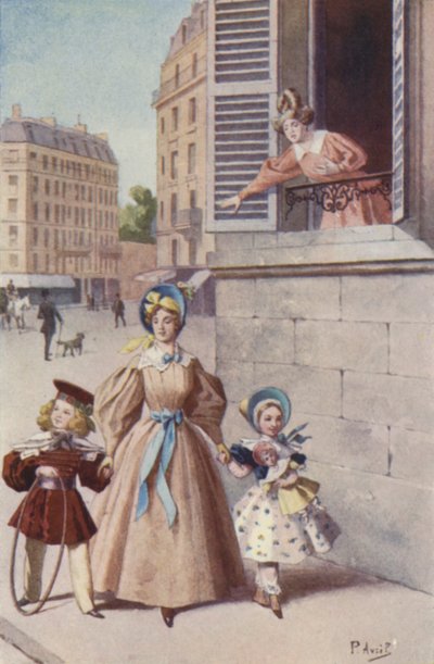 Onu iki çocukla Tuileries