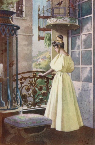 Genç kız bir an durdu ve gözlerini yere indirdi. by Edouard Henri Avril