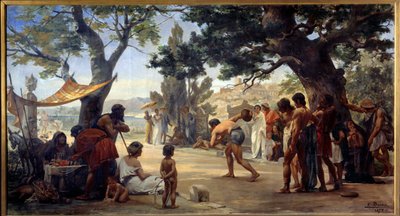 Yunan antik çağ: Joseph Dantan (1848-1897) 1875 Rouen, Güzel Sanatlar Müzesi tarafından “” Disk oyunu” (discobolus) paintrue by Edouard Joseph Dantan