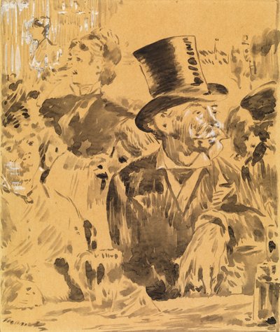 Cafe'de, 1880 dolayları (yıkama ve kağıt üzerinde Çin beyazı) by Édouard Manet