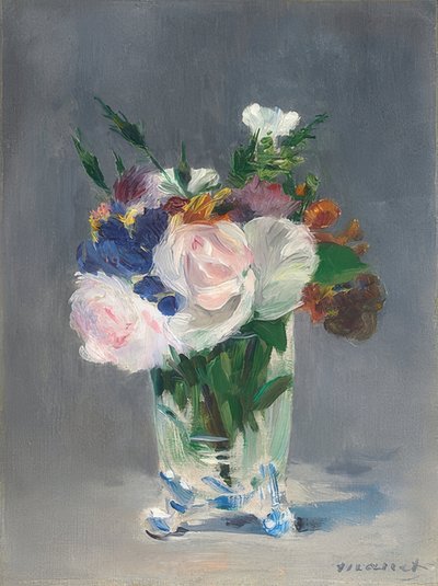 Kristal vazoda çiçekler. 1882 civarında by Édouard Manet