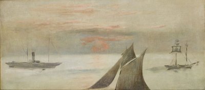 Denizde Tekneler, Gün Batımı by Édouard Manet