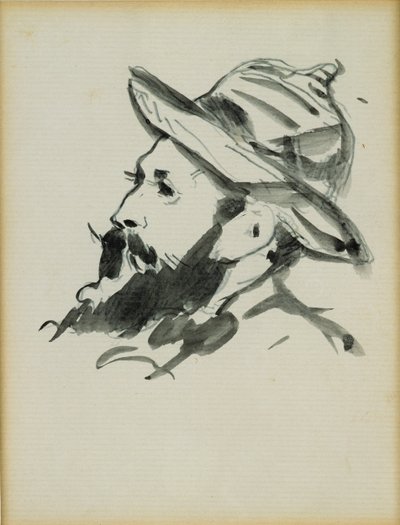 Bir Adamın Başı (Claude Monet) 1874 (kağıt üzerinde kalem ve mürekkeple yıkama) by Édouard Manet