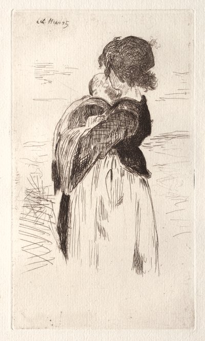 Bir bebek tutan küçük kız by Édouard Manet