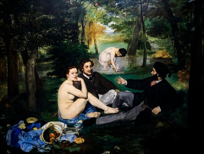 Çimlerde Öğle Yemeği ayrıca Banyo Sonrası Kare kısım by Édouard Manet